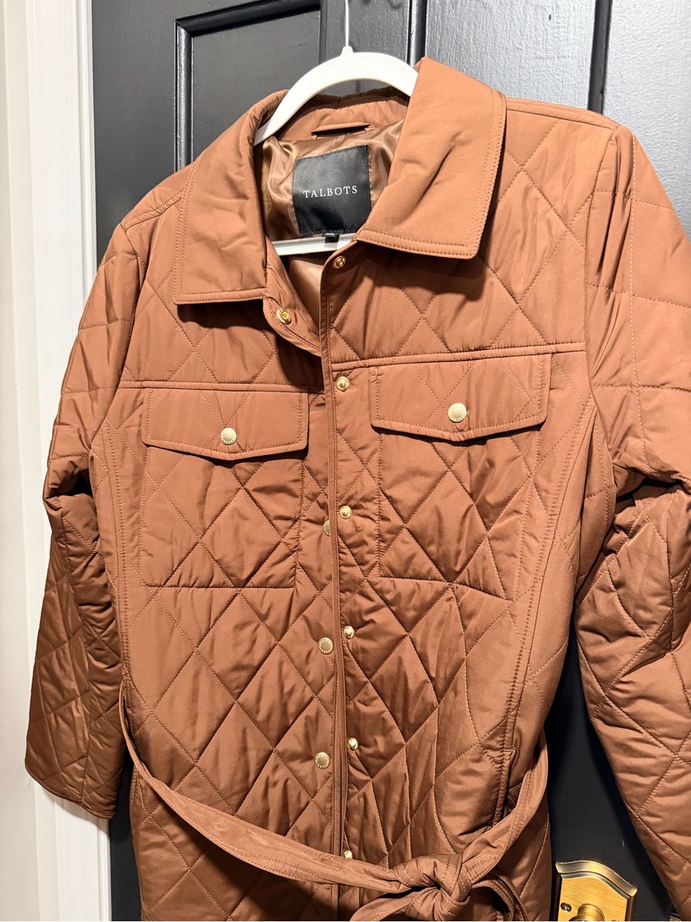 Talbots Quilted Belted Jacket in Talbots walnut brown